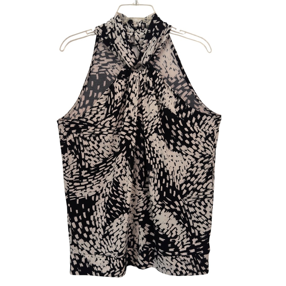 MICHAEL Michael Kors Halter Top Black White Abstract Print Office Siren Sz L